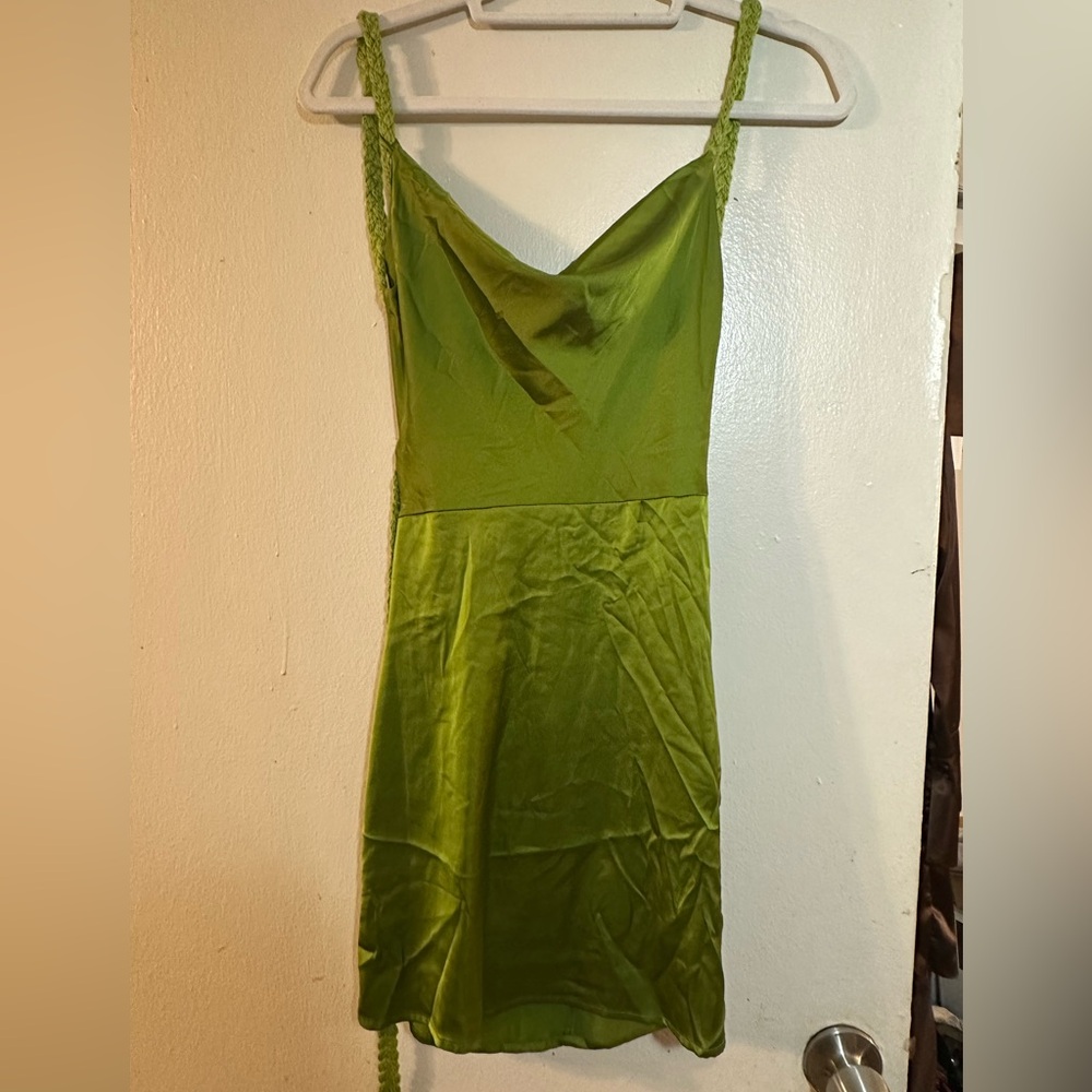 Little green satin dress
